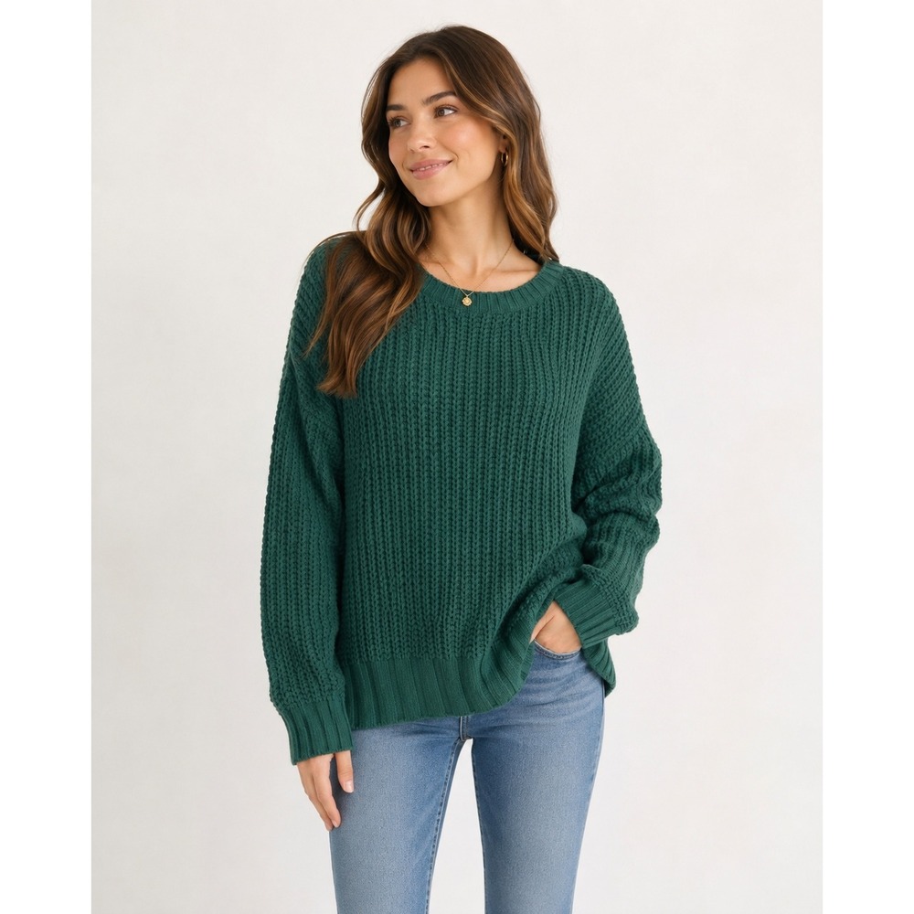 American Eagle Forest Green Chenille Oversized Crewneck Sweater Large